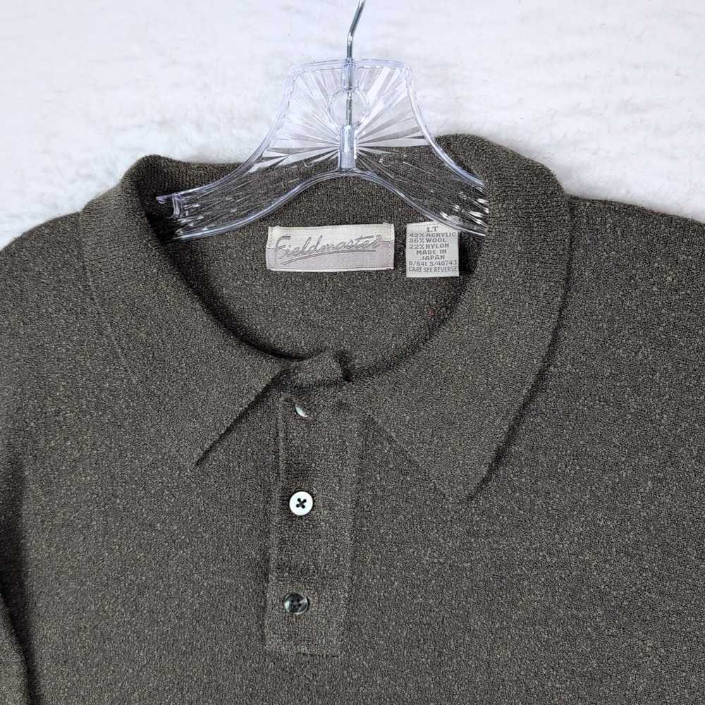 VTG Fieldmaster Men's Size LT‎ Olive Green Long Sleeve Wool Blend Polo Shirt